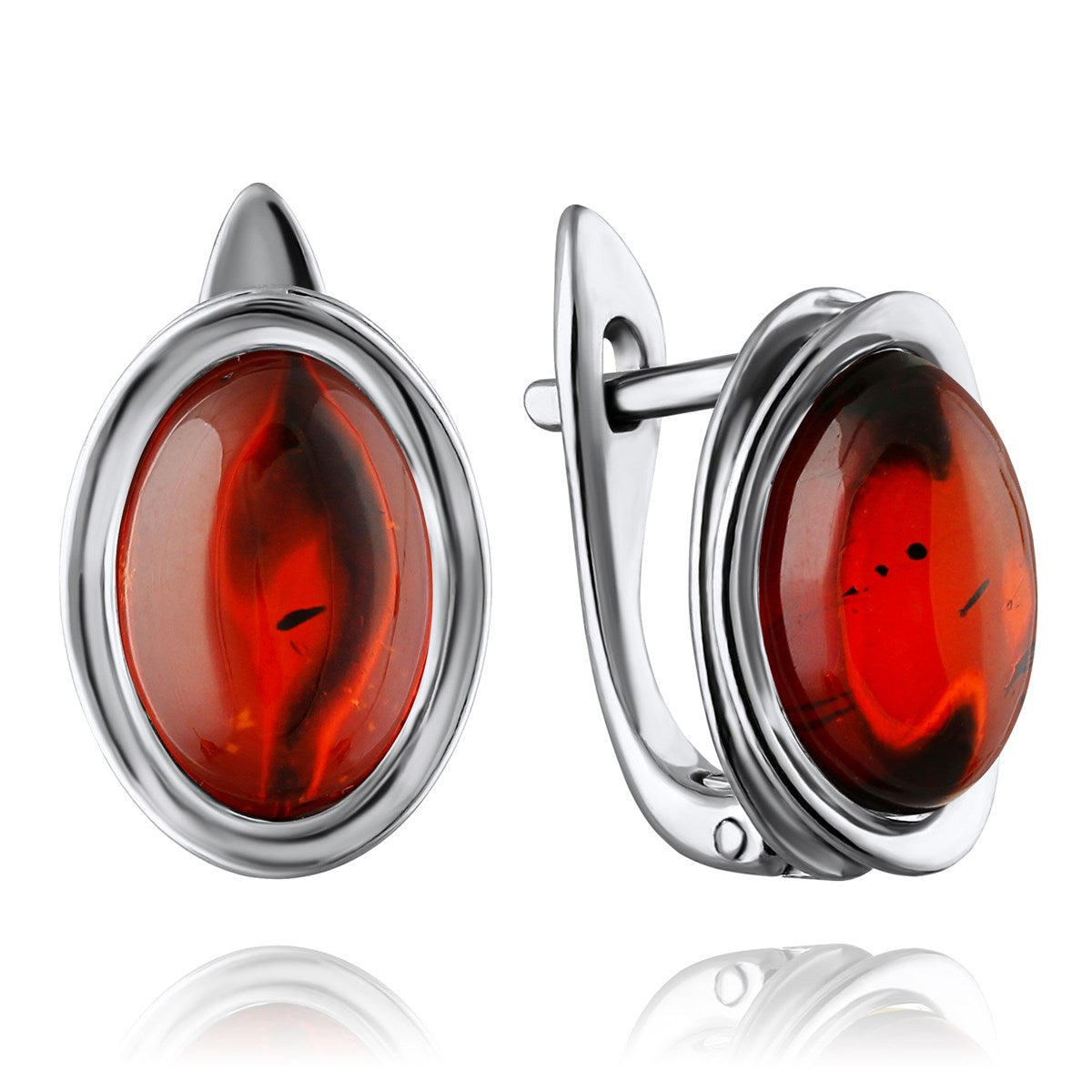 Oval Cognac Amber Silver Earrings — DARVIN (Pre-Order)