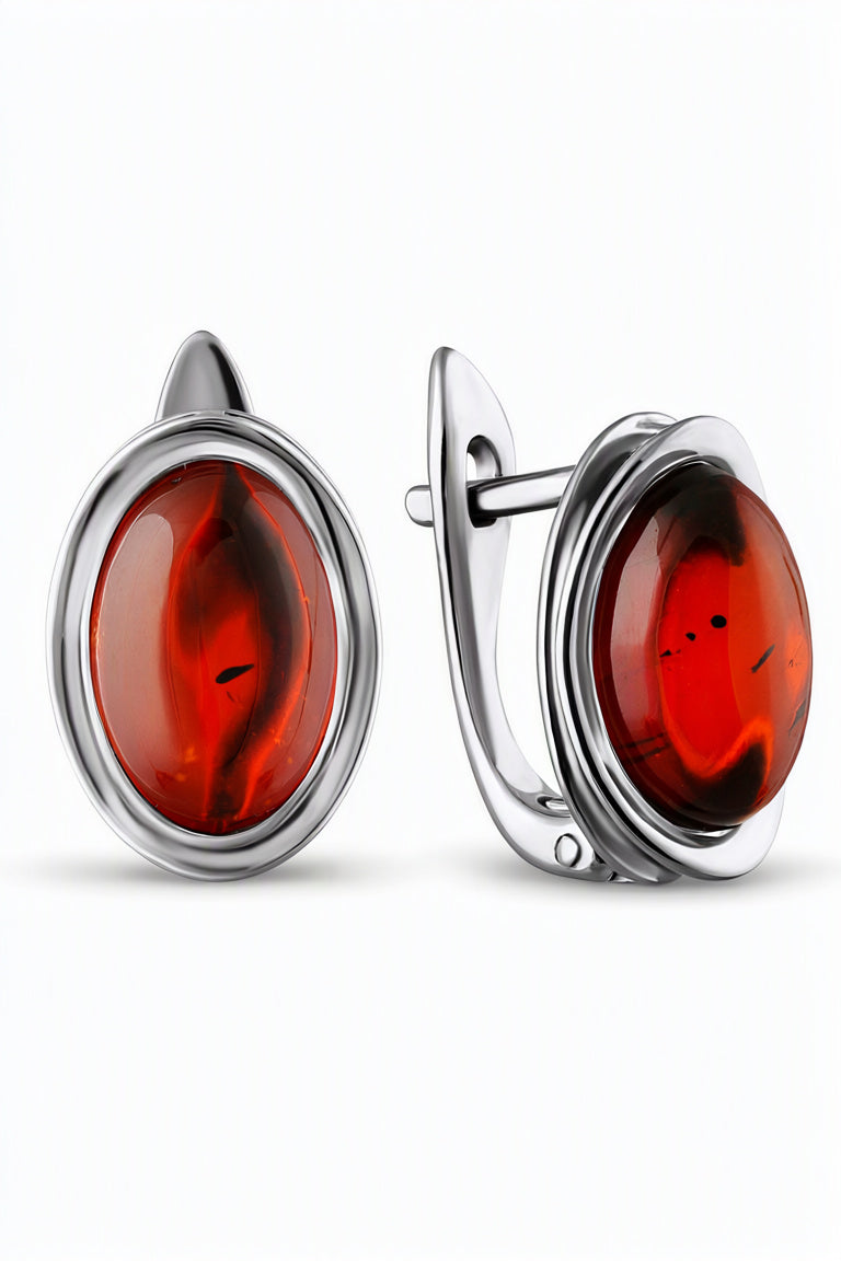 Oval Cognac Amber Silver Earrings — DARVIN (Pre-Order)