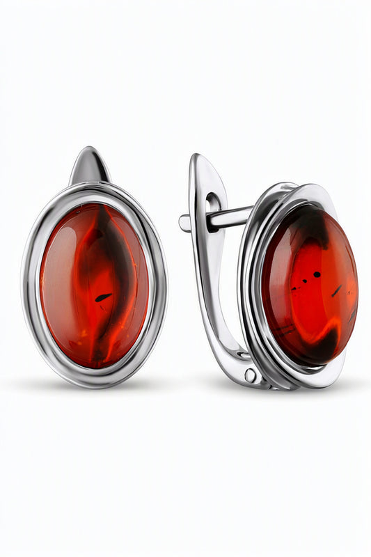 Oval Cognac Amber Silver Earrings — DARVIN (Pre-Order)