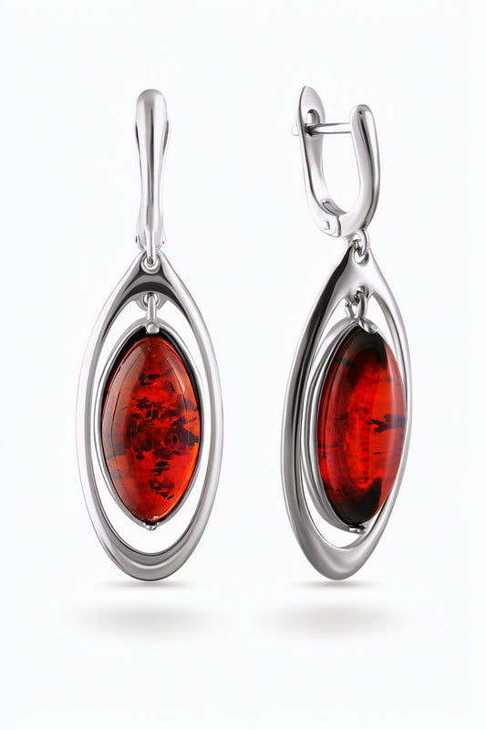 Oval Cognac Amber Silver Earrings — DARVIN (Pre-Order)