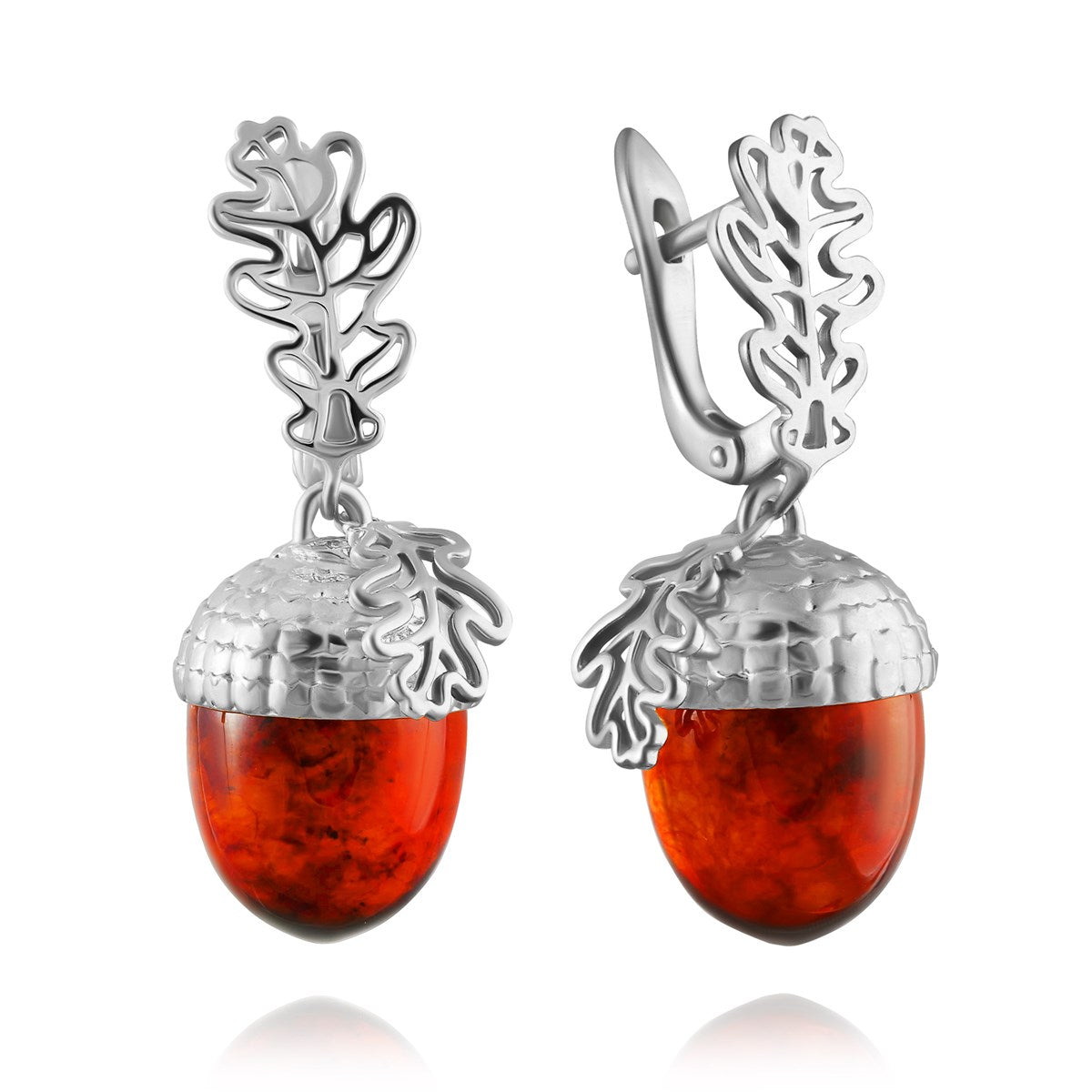 Acorn Cognac Amber Silver Earrings — DARVIN (Pre-Order)