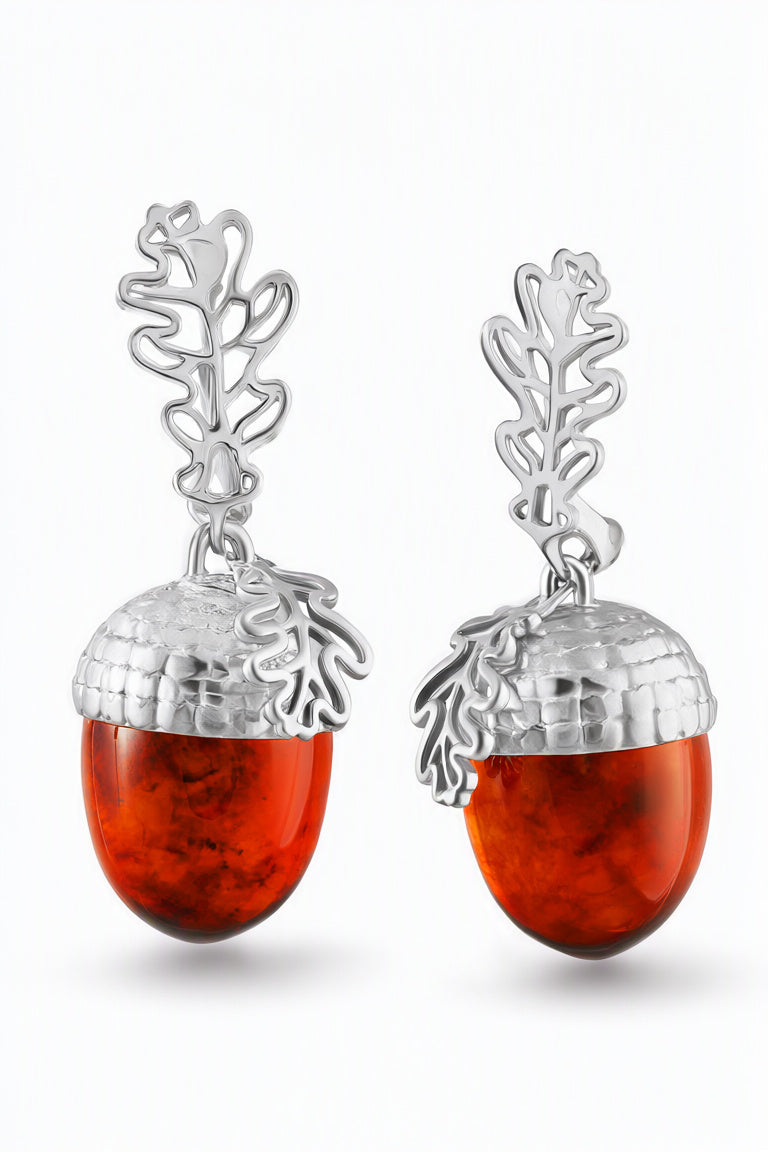 Acorn Cognac Amber Silver Earrings — DARVIN (Pre-Order)