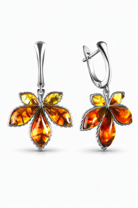 Chestnut Cognac Amber Silver Earrings — DARVIN