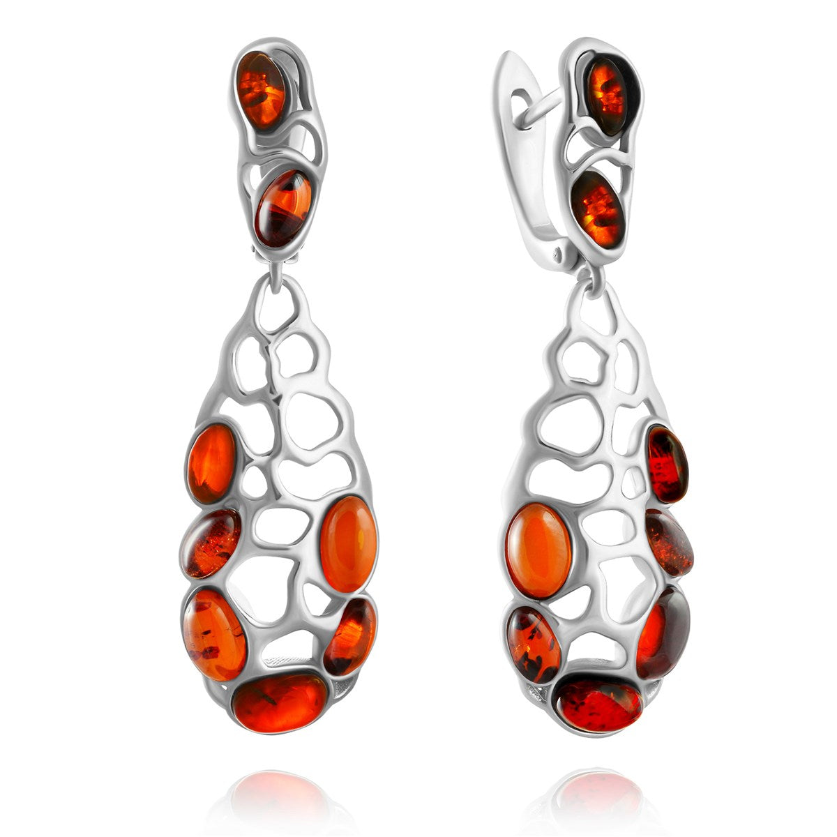 Oval Cognac Amber Silver Earrings — DARVIN (Pre-Order)