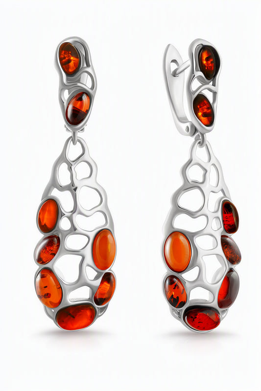 Oval Cognac Amber Silver Earrings — DARVIN (Pre-Order)