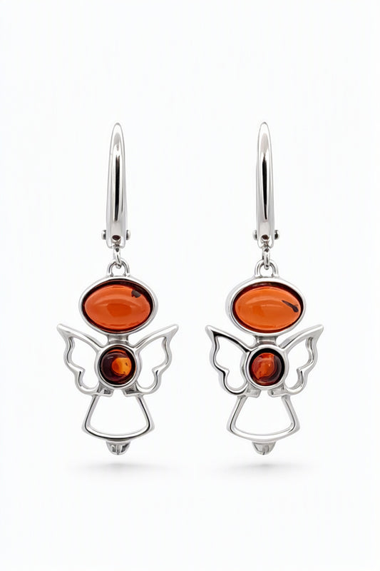 Oval Cognac Amber Silver Earrings — DARVIN (Pre-Order)