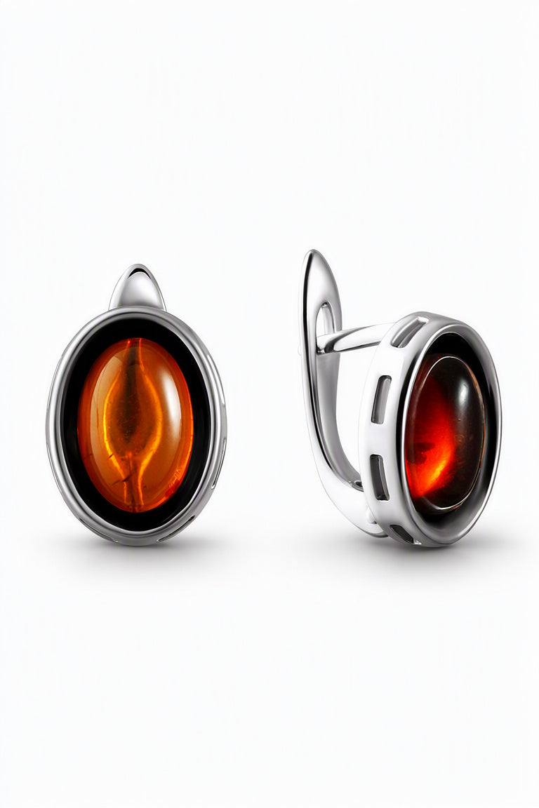Oval Cognac Amber Silver Earrings — DARVIN (Pre-Order)