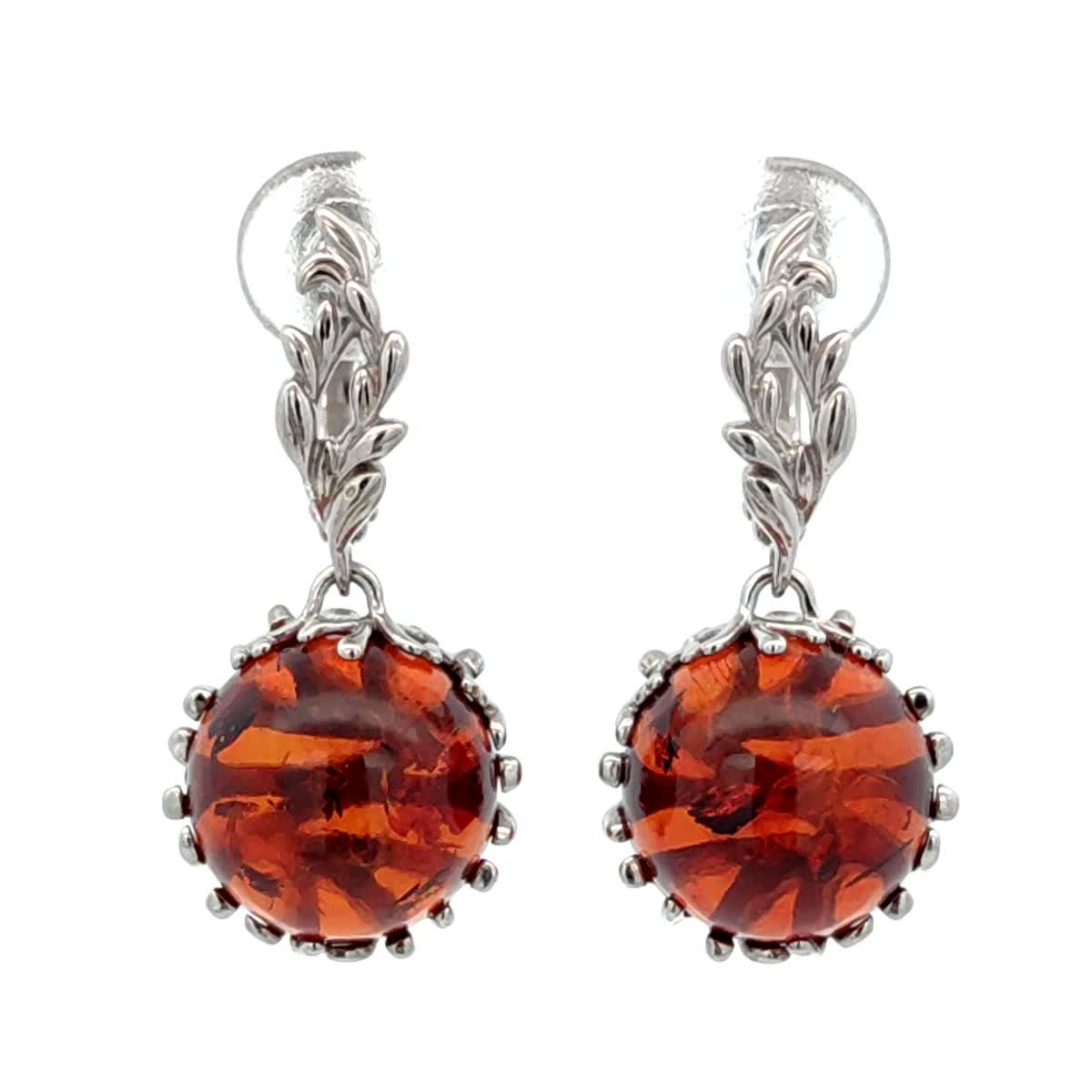 Round Cognac Amber Silver Earrings — DARVIN (Pre-Order)