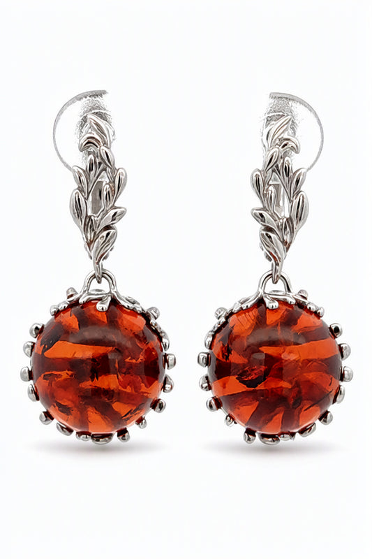 Round Cognac Amber Silver Earrings — DARVIN (Pre-Order)