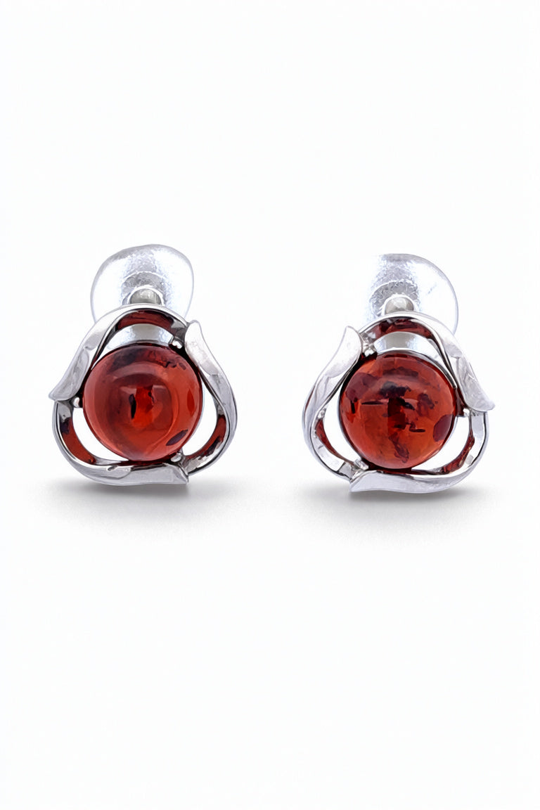 Round Cognac Amber Silver Earrings — DARVIN (Pre-Order)