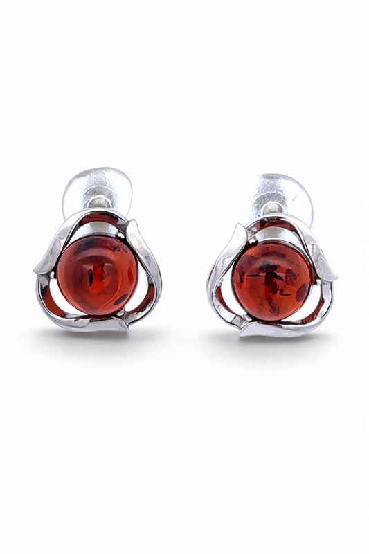 Round Cognac Amber Silver Earrings — DARVIN (Pre-Order)