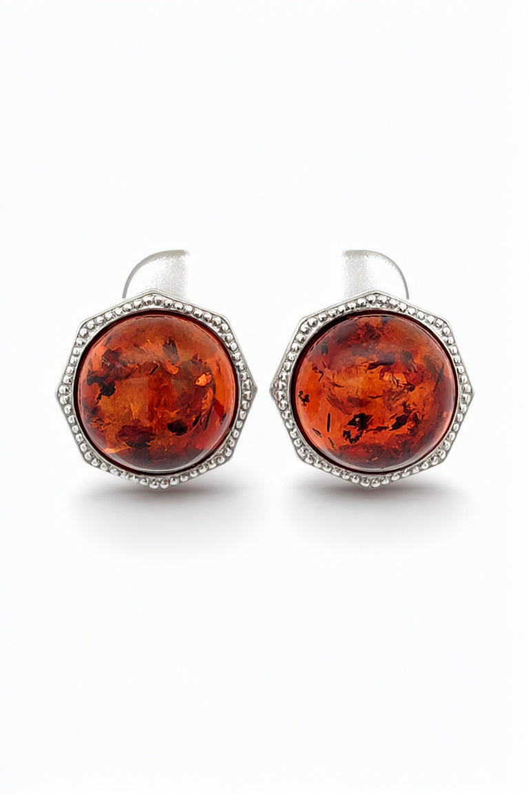 Round Cognac Amber Silver Earrings — DARVIN (Pre-Order)