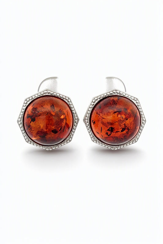 Round Cognac Amber Silver Earrings — DARVIN (Pre-Order)
