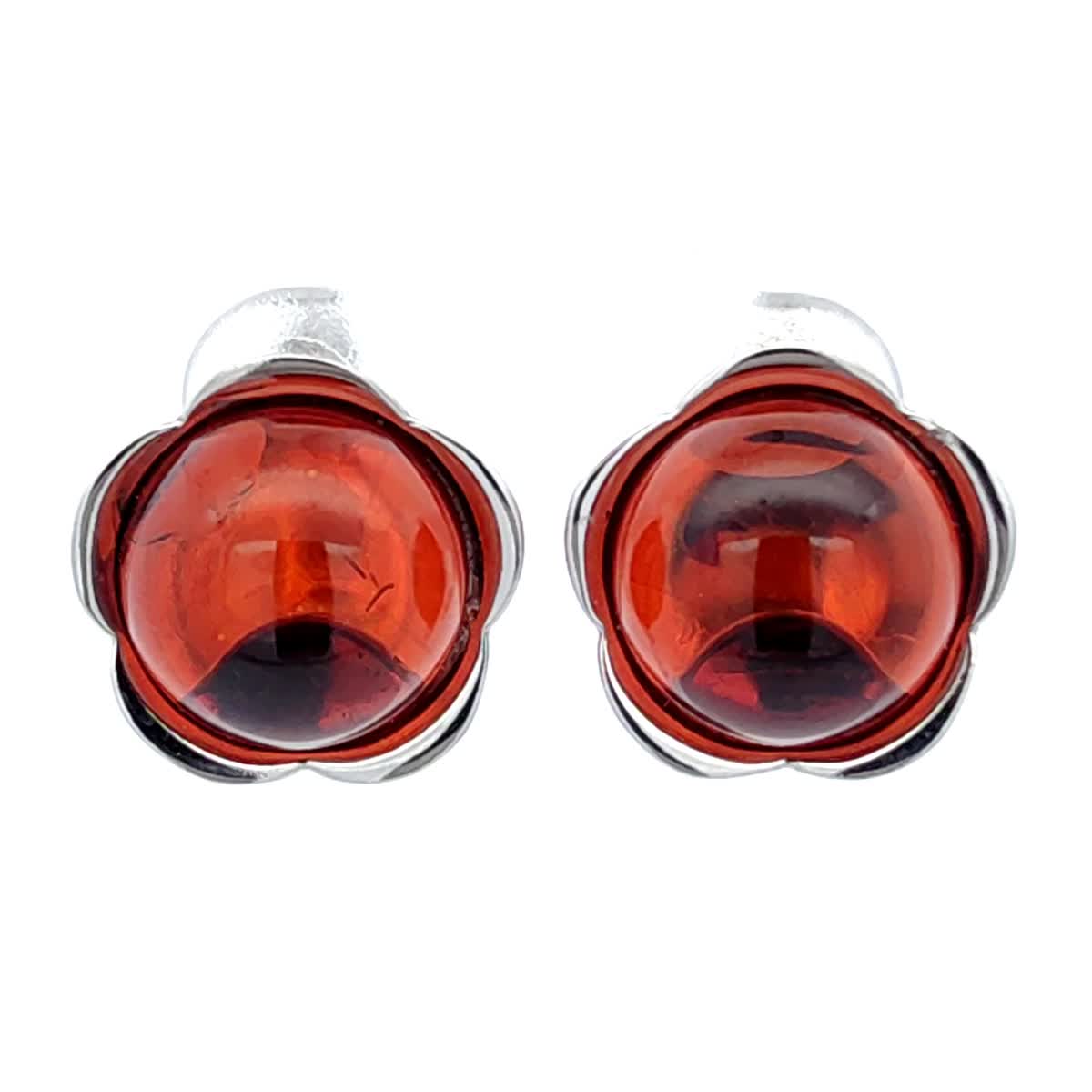 Round Cognac Amber Silver Earrings — DARVIN (Pre-Order)