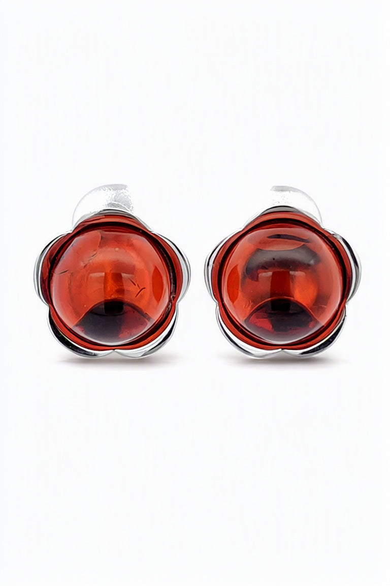 Round Cognac Amber Silver Earrings — DARVIN (Pre-Order)
