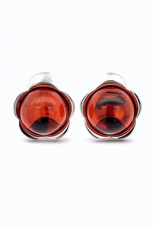 Round Cognac Amber Silver Earrings — DARVIN (Pre-Order)