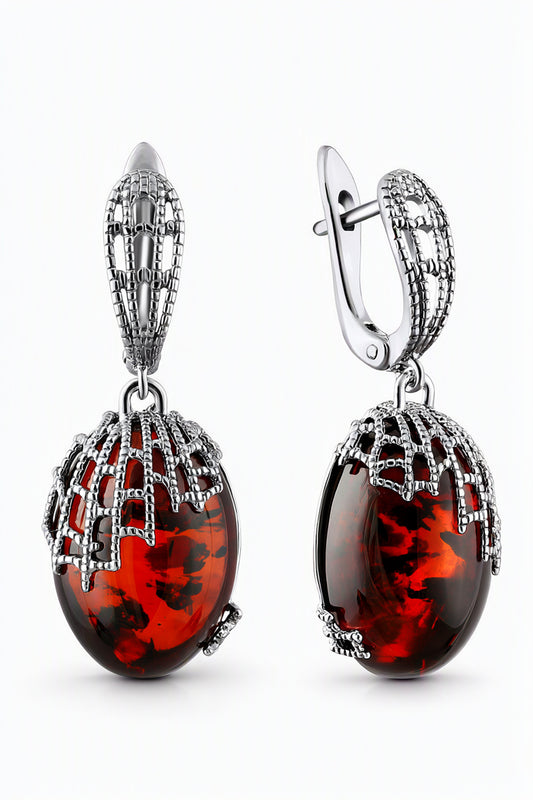 Oval Cognac Amber Silver Earrings — DARVIN (Pre-Order)