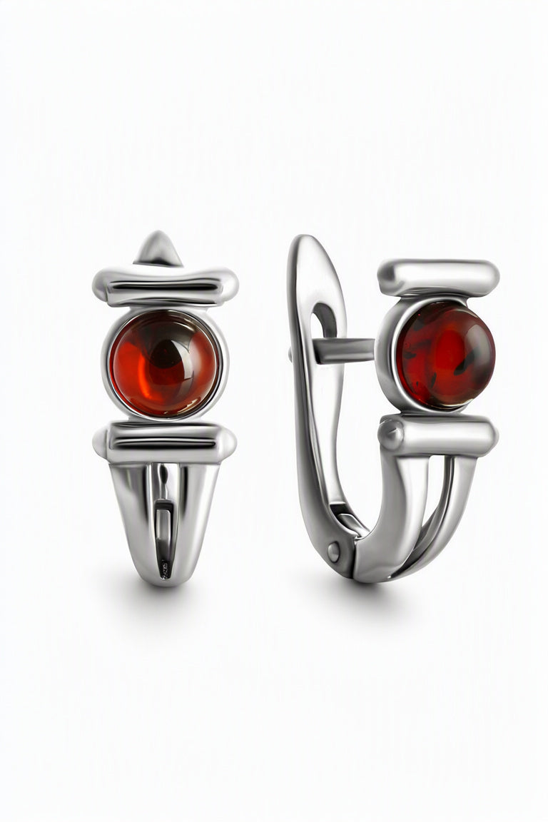 Round Cognac Amber Silver Earrings — DARVIN (Pre-Order)