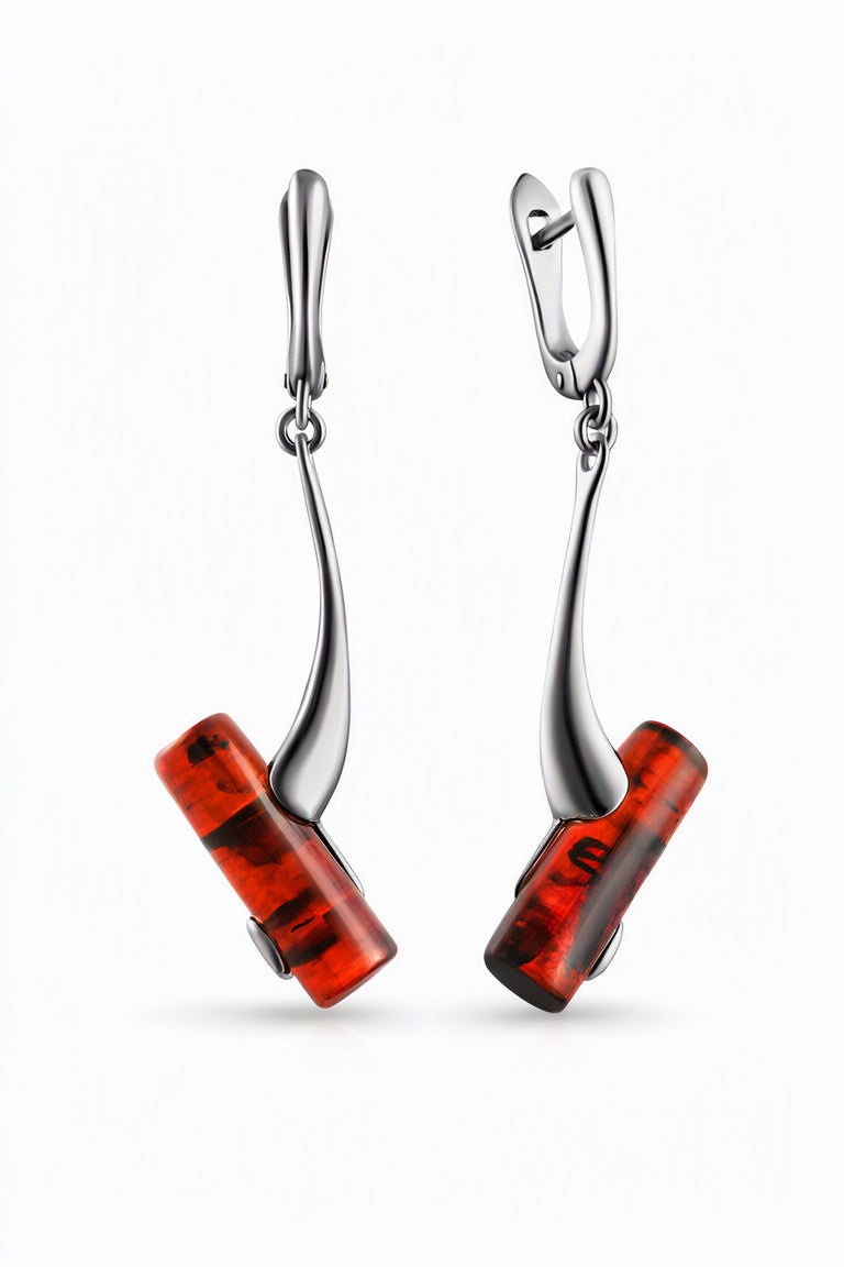Cognac Amber Silver Earrings — DARVIN (Pre-Order)