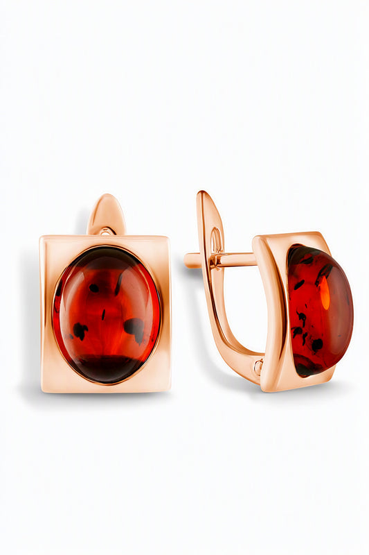 Oval Cognac Amber Silver Earrings — DARVIN (Pre-Order)