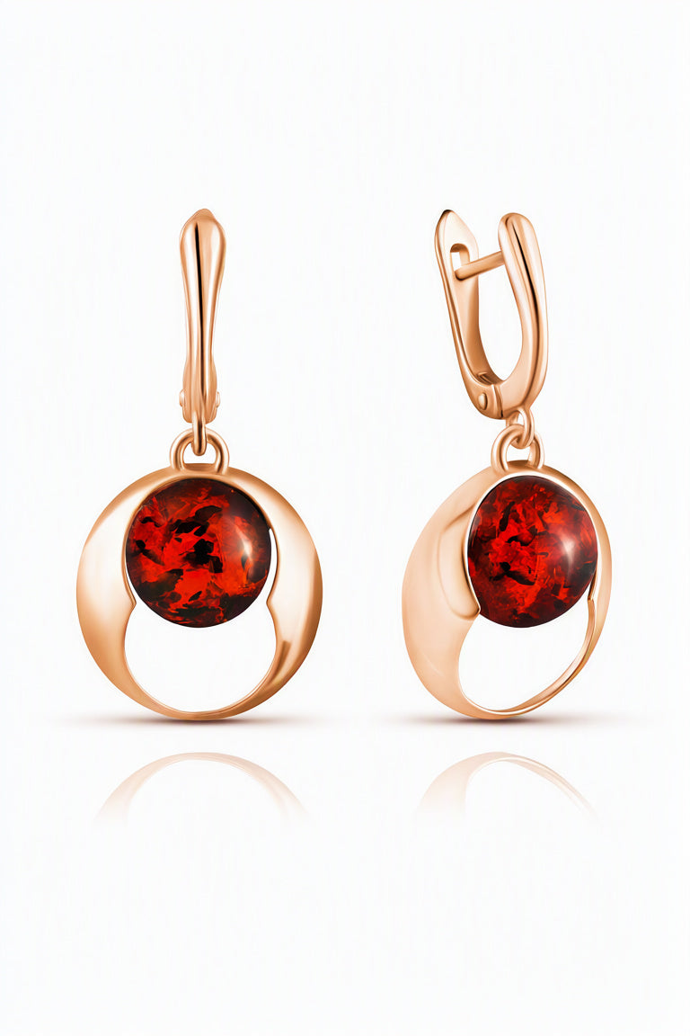 Round Cognac Amber Silver Earrings — DARVIN (Pre-Order)