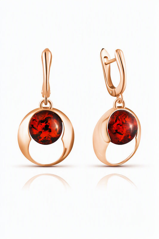 Round Cognac Amber Silver Earrings — DARVIN (Pre-Order)