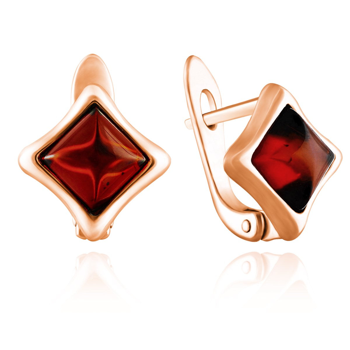 Square Cognac Amber Silver Earrings — DARVIN (Pre-Order)