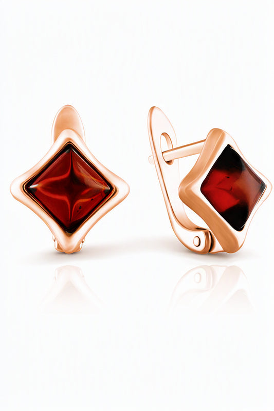 Square Cognac Amber Silver Earrings — DARVIN (Pre-Order)