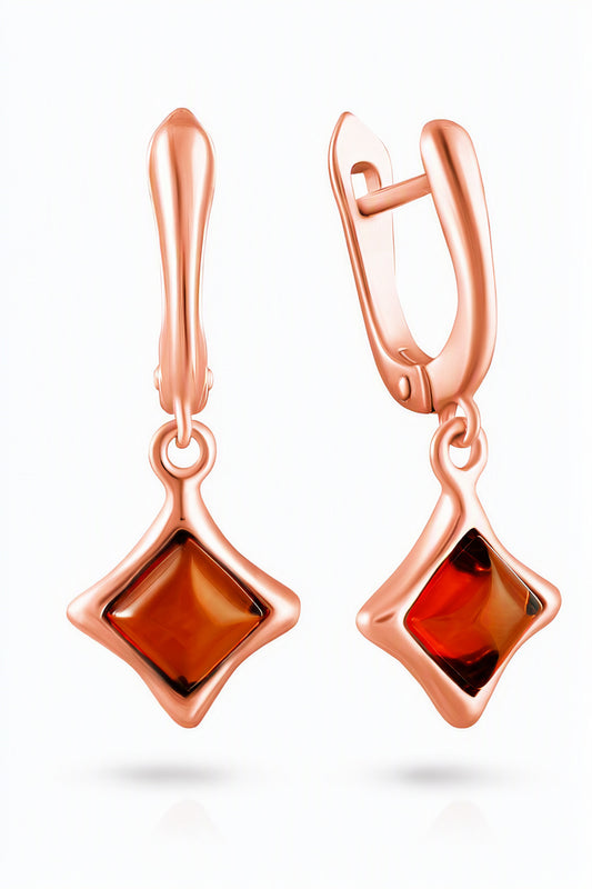 Square Cognac Amber Silver Earrings — DARVIN (Pre-Order)