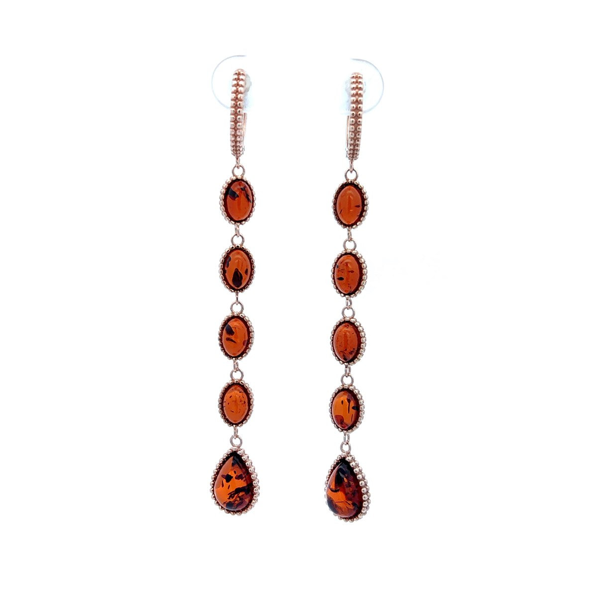 Oval Cognac Amber Silver Earrings — DARVIN (Pre-Order)