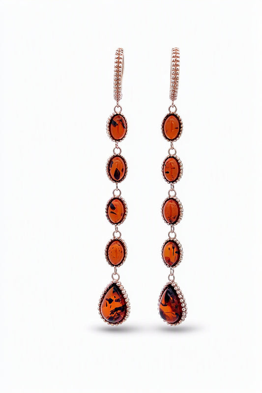Oval Cognac Amber Silver Earrings — DARVIN (Pre-Order)