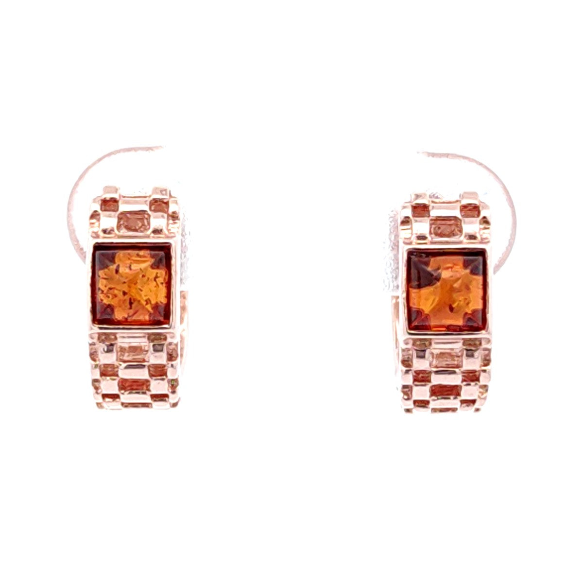 Square Cognac Amber Silver Earrings — DARVIN (Pre-Order)