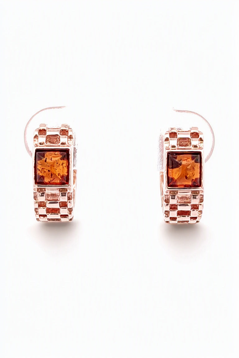 Square Cognac Amber Silver Earrings — DARVIN (Pre-Order)