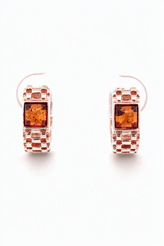 Square Cognac Amber Silver Earrings — DARVIN (Pre-Order)