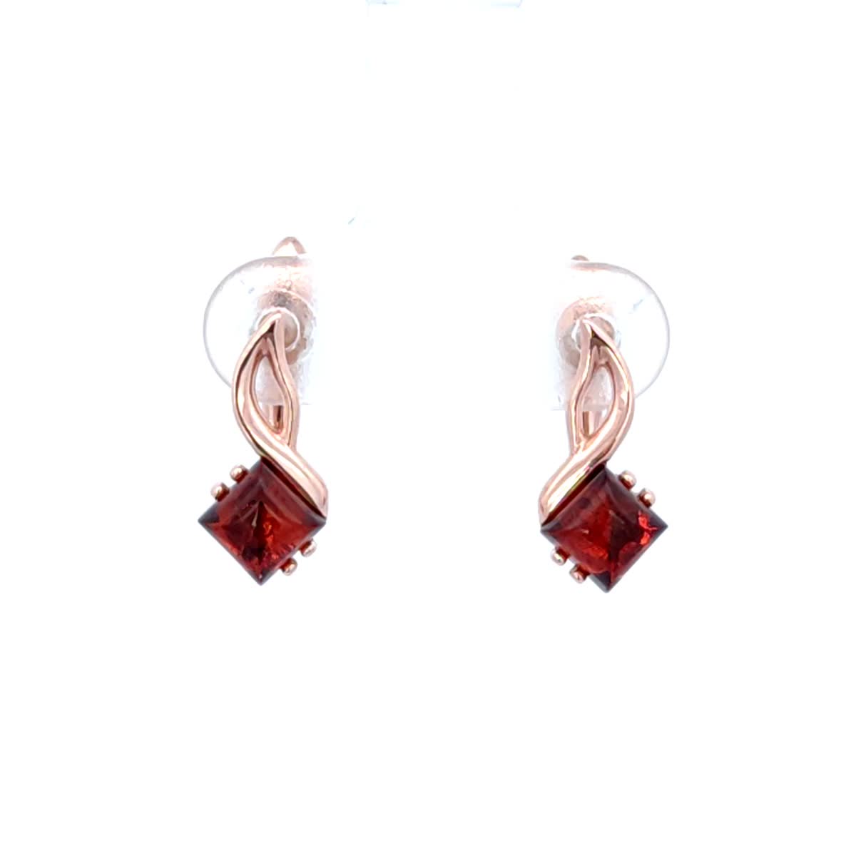 Square Cognac Amber Silver Earrings — DARVIN (Pre-Order)