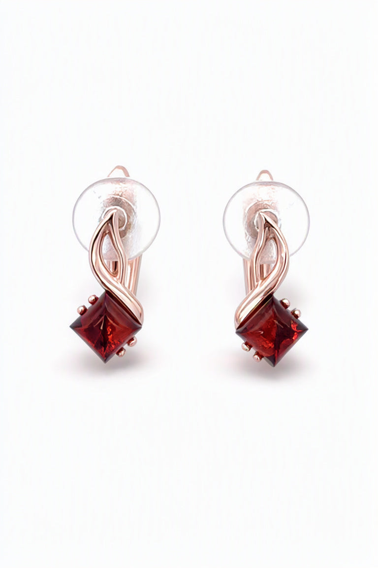 Square Cognac Amber Silver Earrings — DARVIN (Pre-Order)
