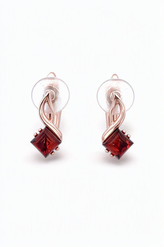 Square Cognac Amber Silver Earrings — DARVIN (Pre-Order)