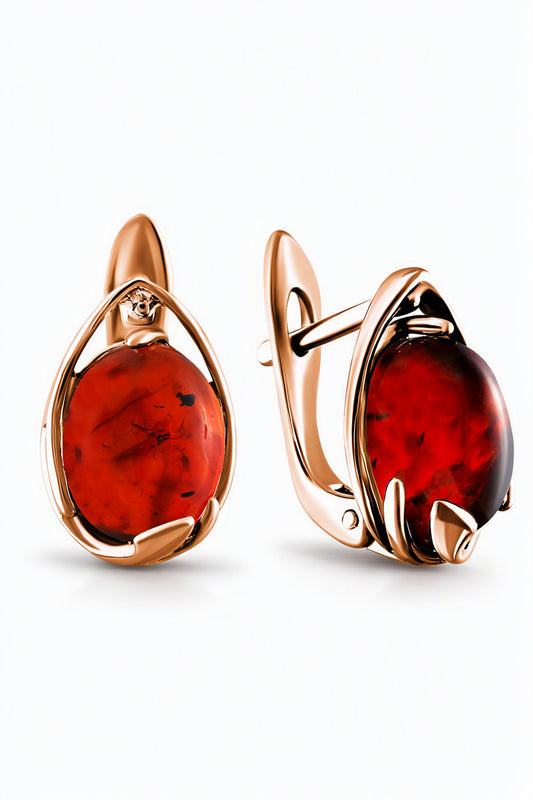 Oval Cognac Amber Silver Earrings — DARVIN (Pre-Order)