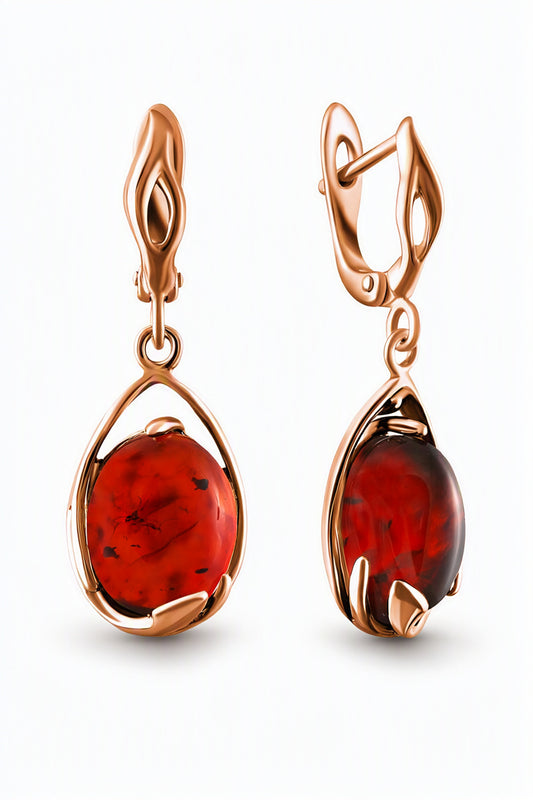Oval Cognac Amber Silver Earrings — DARVIN (Pre-Order)