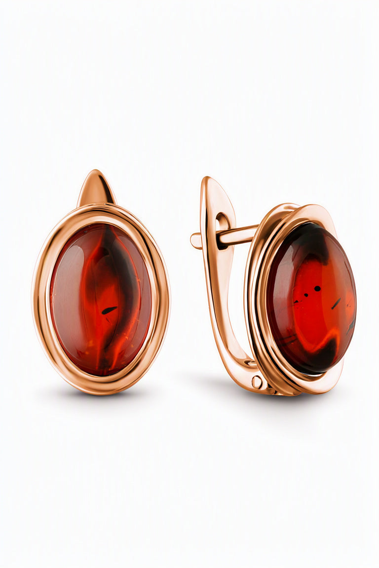 Oval Cognac Amber Silver Earrings — DARVIN (Pre-Order)