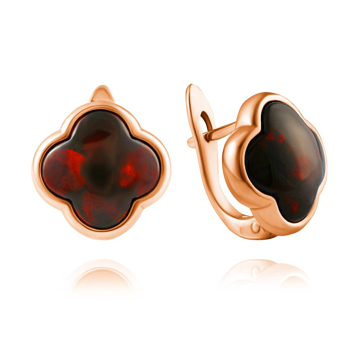 Four-Leaf Clover Cognac Amber Silver Earrings — DARVIN (Pre-Order)