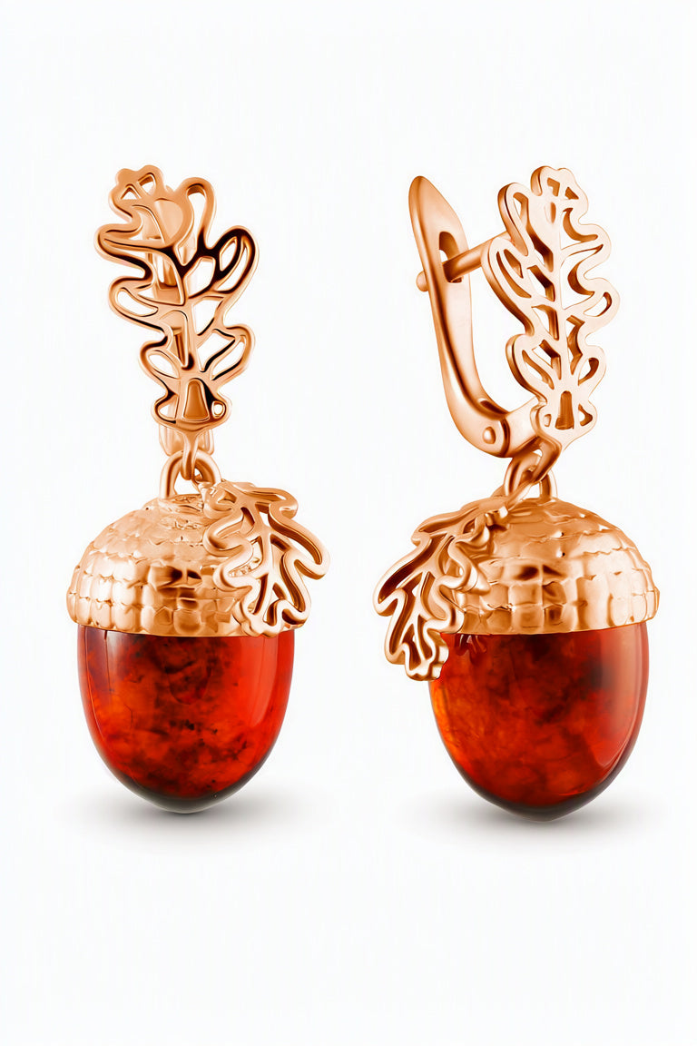 Acorn Cognac Amber Silver Earrings — DARVIN (Pre-Order)