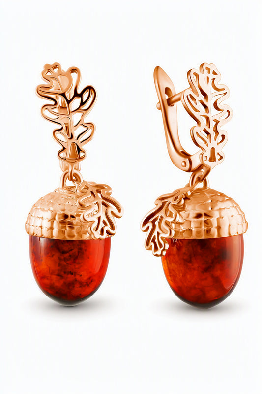 Acorn Cognac Amber Silver Earrings — DARVIN (Pre-Order)