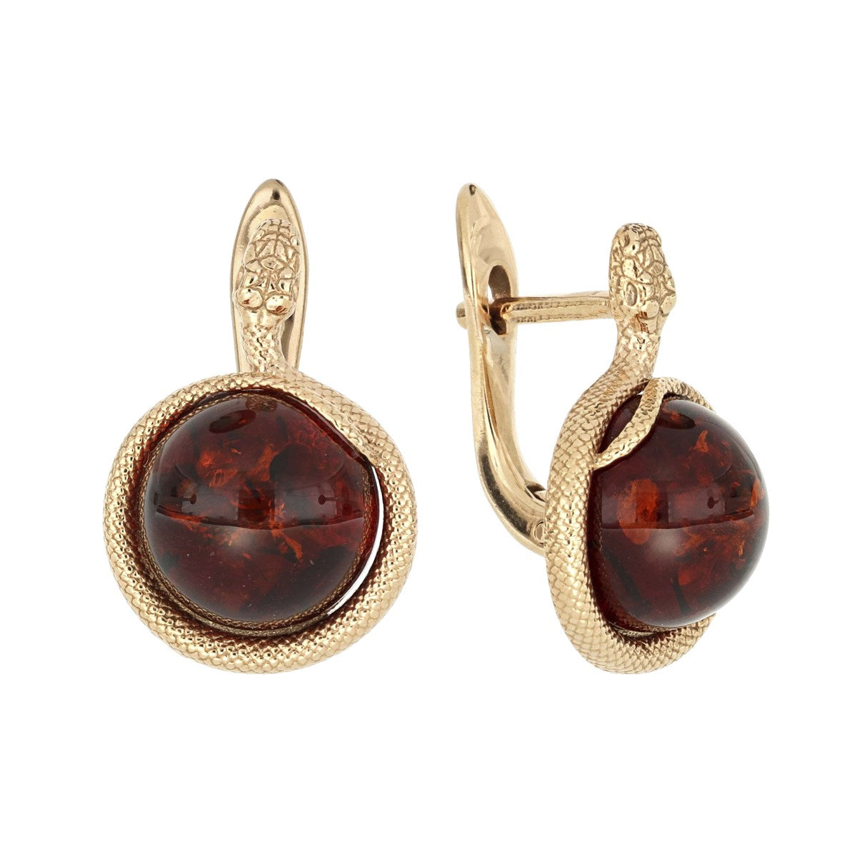 Round Cognac Amber Silver Earrings — DARVIN (Pre-Order)