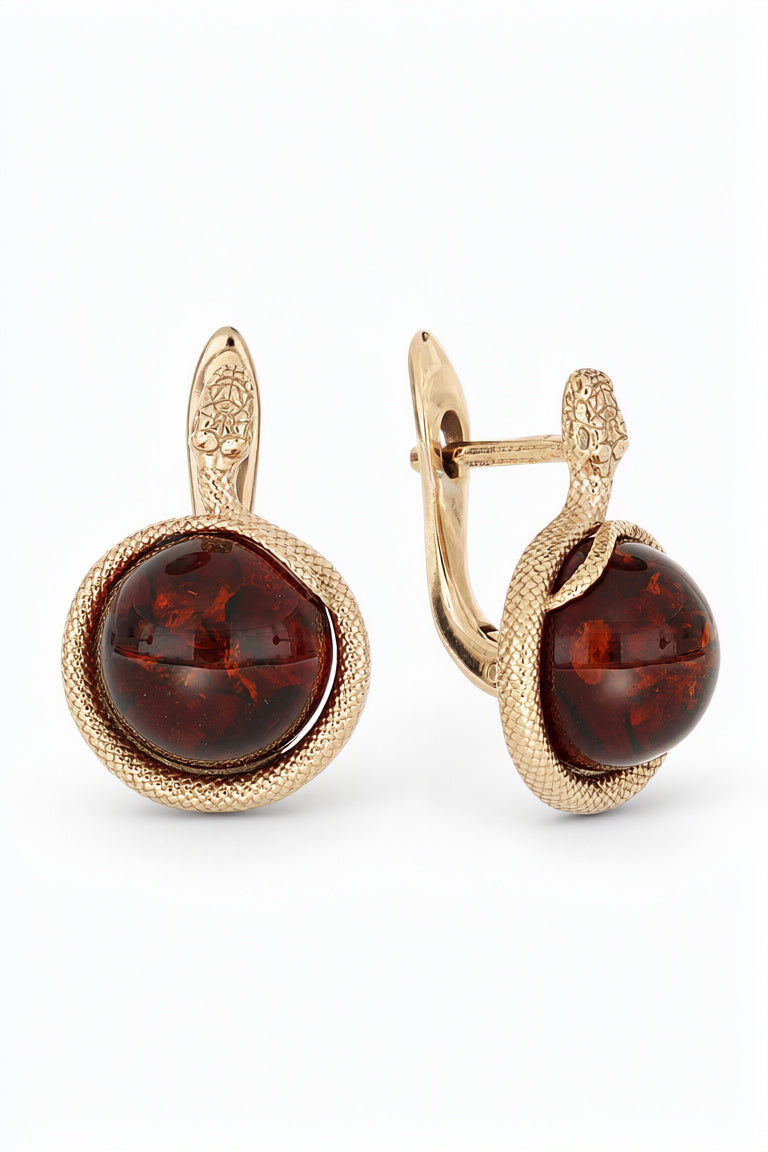 Round Cognac Amber Silver Earrings — DARVIN (Pre-Order)