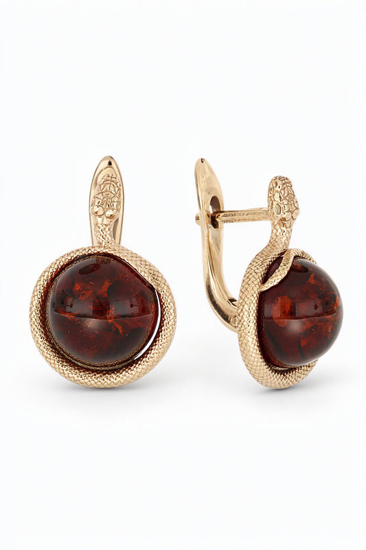 Round Cognac Amber Silver Earrings — DARVIN (Pre-Order)