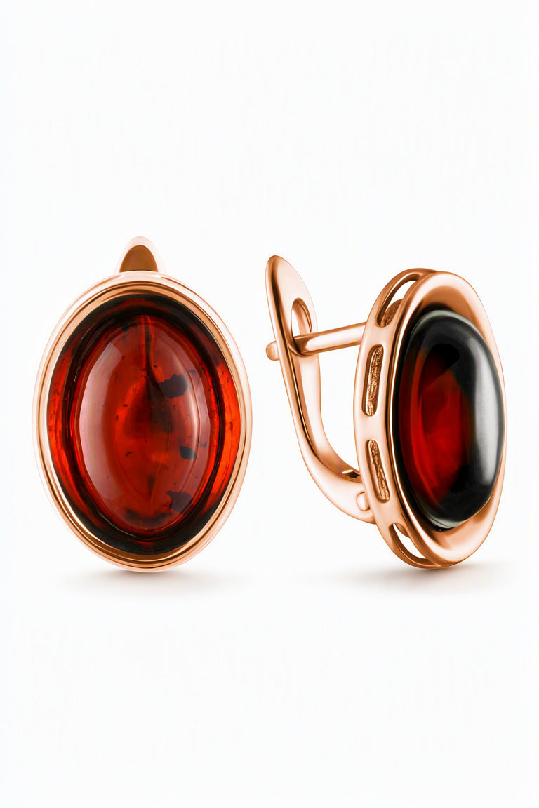 Oval Cognac Amber Silver Earrings — DARVIN (Pre-Order)