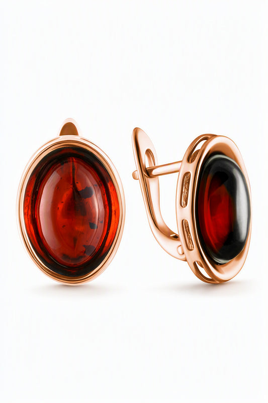 Oval Cognac Amber Silver Earrings — DARVIN (Pre-Order)