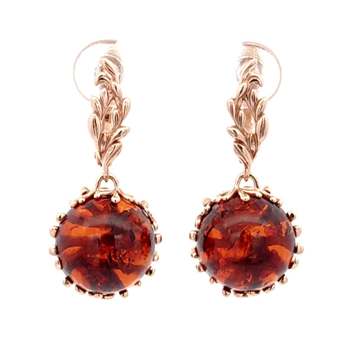 Round Cognac Amber Silver Earrings — DARVIN (Pre-Order)