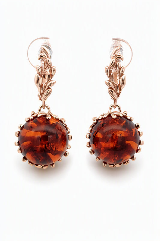 Round Cognac Amber Silver Earrings — DARVIN (Pre-Order)